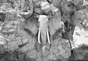 Fototapeta - Slon vytesaný ve skalách - šedý (254x184 cm)