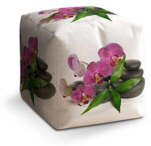Sablio Taburet Cube Orchideje a kameny - 40x40x40 cm