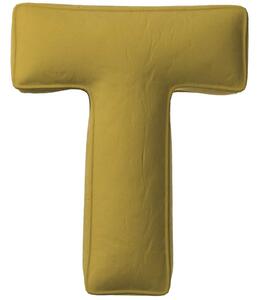 Yellow Tipi Olivově zelený sametový polštář písmeno T 40 cm