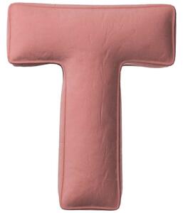 Yellow Tipi Korálově růžový sametový polštář písmeno T 40 cm