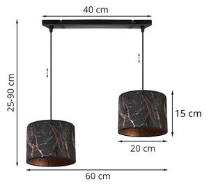 Závěsné svítidlo WERONA 3, 2x černé textilní stínítko se vzorem, C
