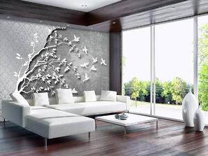 Fototapeta - Stříbrný strom s ptáčky (254x184 cm)