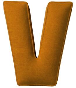 Yellow Tipi Cihlově oranžový sametový polštář písmeno V 40 cm