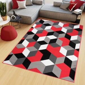 Makro Abra Kusový koberec moderní MAYA Q545A Kostky 3D červený šedý Rozměr: 200x250 cm