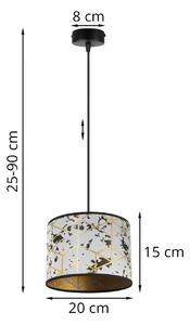 Závěsné svítidlo WERONA 5, 1x šedé textilní stínítko se vzorem, (fi 20cm), G