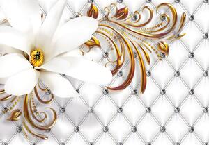 Fototapeta - Stříbrný prošívaný vzor a květina (152,5x104 cm)