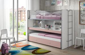 Růžová dvoupatrová postel se stolkem Vipack Bonny 90 x 200 cm