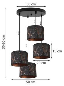 Závěsné svítidlo WERONA 3, 4x černé textilní stínítko se vzorem, O, C