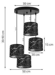 Závěsné svítidlo WERONA 3, 4x černé textilní stínítko se vzorem, O, S