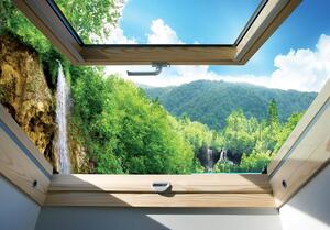 Fototapeta - Pohled na okno vodopádu a lesa (254x184 cm)