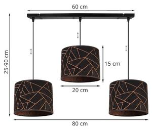 Závěsné svítidlo WERONA 6, 3x černé textilní stínítko se vzorem, C