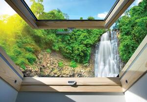Fototapeta - Pohled na vodopád z okna (254x184 cm)