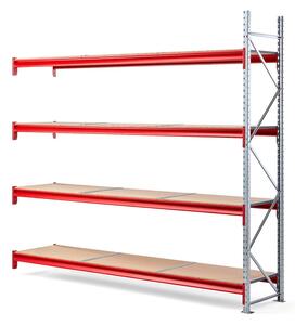 AJ Produkty Skladový regál TOUGH, přídavný, 2500x2700x600 mm, 4 dřevěné police