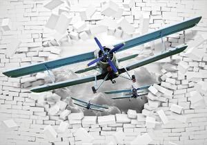 Fototapeta - Letadlo letí ze zdi 3D (254x184 cm)