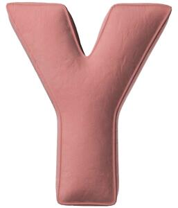Yellow Tipi Korálově růžový sametový polštář písmeno Y 40 cm