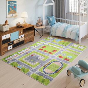 Makro Abra Dětský kusový koberec vhodný k praní BAMBINO 2624 Uličky Město protiskluzový zelený Rozměr: 80x150 cm