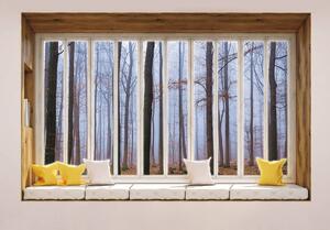 Fototapeta - Les zahalený v mlze - okno (152,5x104 cm)