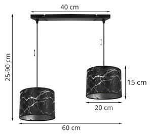Závěsné svítidlo WERONA 3, 2x černé textilní stínítko se vzorem, S
