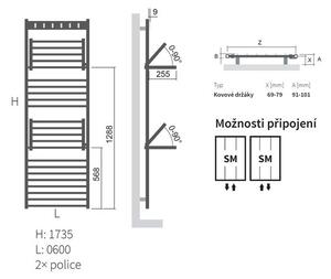 ISAN Flexi s háčky DFLH17350600SM51 Radiátor kombinovaný, 60x173,5cm, černý samet S40