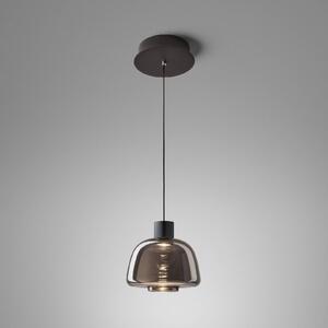 Bover Závěsné světlo LED Drep S/01, kouřově šedé, sklo, 2 700 K, Hliník / šedá / zinek, Obývací pokoj / jídelna, Sklo, Design