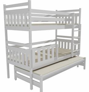 Dětská patrová postel s přistýlkou z MASIVU 200x90cm bez šuplíku - PPV004 - BÍLÁ