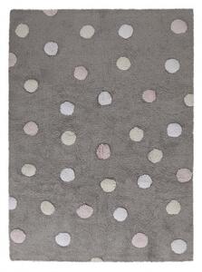 Lorena Canals koberce Pro zvířata: Pratelný koberec Tricolor Polka Dots Grey-Pink Žlutá, Šedá - 120x160 cm