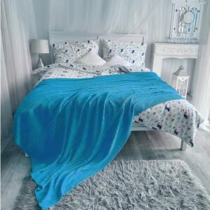 Pletená multifunkční deka-přehoz na postel - tyrkysová, 220x240 cm