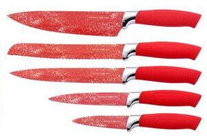 Sada 5 nožů s antiadhezní vrstvou + blok na nože Royalty Line RL-5MSTR - červená | ocelové nože | ocelový nůž