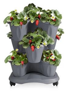 BAMA Květináč modulární TRIFOGLIO, set 3 ks + spodní miska s kolečky, šedý