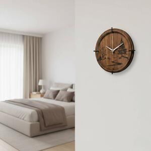 Dřevěné nástěnné hodiny s motivem lesa - moderní design | SENTOP HDF0588-ORECH-WENGE