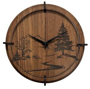 Dřevěné nástěnné hodiny s motivem lesa - moderní design | SENTOP HDF0588-ORECH-WENGE