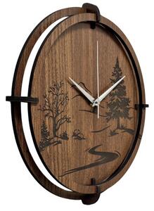 Dřevěné nástěnné hodiny s motivem lesa - moderní design | SENTOP HDF0588-ORECH-WENGE