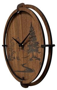Dřevěné nástěnné hodiny s motivem lesa - moderní design | SENTOP HDF0588-ORECH-WENGE