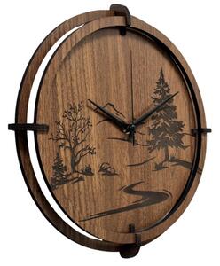 Dřevěné nástěnné hodiny s motivem lesa - moderní design | SENTOP HDF0588-ORECH-WENGE