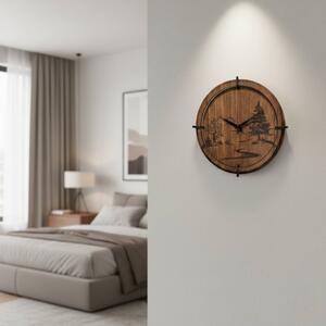 Dřevěné nástěnné hodiny s motivem lesa - moderní design | SENTOP HDF0588-ORECH-WENGE