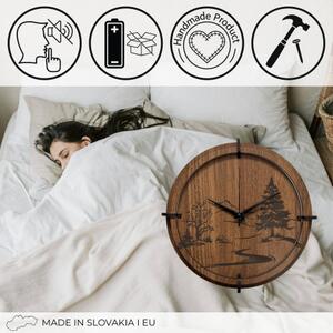 Dřevěné nástěnné hodiny s motivem lesa - moderní design | SENTOP HDF0588-ORECH-WENGE