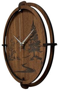 Dřevěné nástěnné hodiny s motivem lesa - moderní design | SENTOP HDF0588-ORECH-WENGE