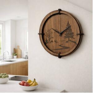 Dřevěné nástěnné hodiny s motivem lesa - moderní design | SENTOP HDF0588-ORECH-WENGE