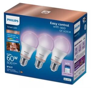 SADA 3x LED RGB Stmívatelná žárovka Philips SMART A60 E27/8,8W/230V 2200-6500K