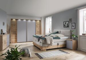 Skříň s posuvnými dveřmi Graz - Divoký dub masiv / šedé sklo 286 cm