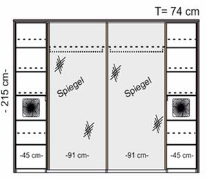 Skříň s posuvnými dveřmi Graz - Divoký dub masiv / zrcadla 286 cm
