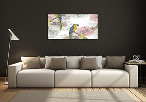 Foto-obraz na skle Papoušci a květiny osh-110762847