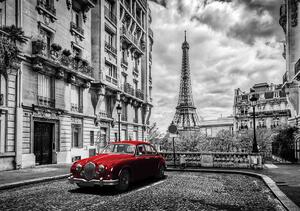 Fototapeta - Červené auto v Paříži (152,5x104 cm)