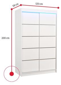 Posuvná skříň LISO, 120x200x58, sonoma/bílá + LED