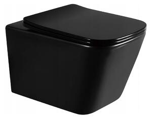 SCHWAB SET WC 199 podomítková nádržka pro zazdění 3/6l, DN110mm + Mexen Teo WC mísa Rimless, WC sedátko se zpomalovacím mechanismem, Slim, duroplast - černá - 30854070 + SCHWAB CERES ovládací tlačítko, 246x159 mm, černá mat