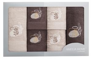 AmeliaHome Sada ručníků s výšivkou Trisi - 6 kusů, béžová/hnědá