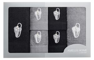 FLHF Sada ručníků s výšivkou Calmo - 6 kusů, černá/šedá