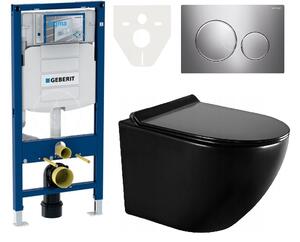 AKCE/SET/LIVERO Geberit - Set předstěnové instalace, tlačítka Sigma20, matný chrom, Mexen Lena WC mísa Rimless, WC sedátko se zpomalovacím mechanismem, Slim, duroplast - černá