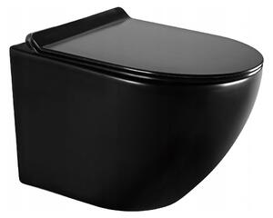 SCHWAB SET WC 199 podomítková nádržka pro zazdění 3/6l, DN110mm + Mexen Lena WC mísa Rimless, WC sedátko se zpomalovacím mechanismem, Slim, duroplast - černá - 30224070 + SCHWAB VELA ovládací tlačítko, 247x165 mm, černá mat