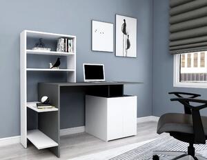 Kalune Design Psací stůl Melis s vestavěným regálem a skříňkou bílý/antracit